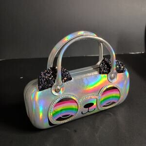 CLAIRE'S Metallic Silver Bear Sunglass Case - Cute and Functional